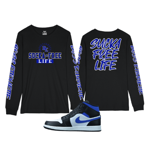 Sucka-Free Life Long Sleeve T-Shirt (Black/Blue/White)