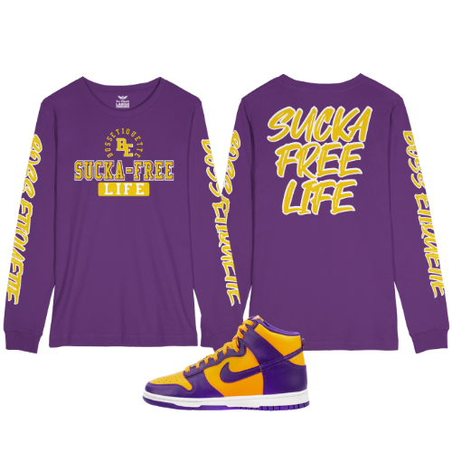 Sucka-Free Life Long Sleeve T-Shirt (Purple/Golden Yellow/White)
