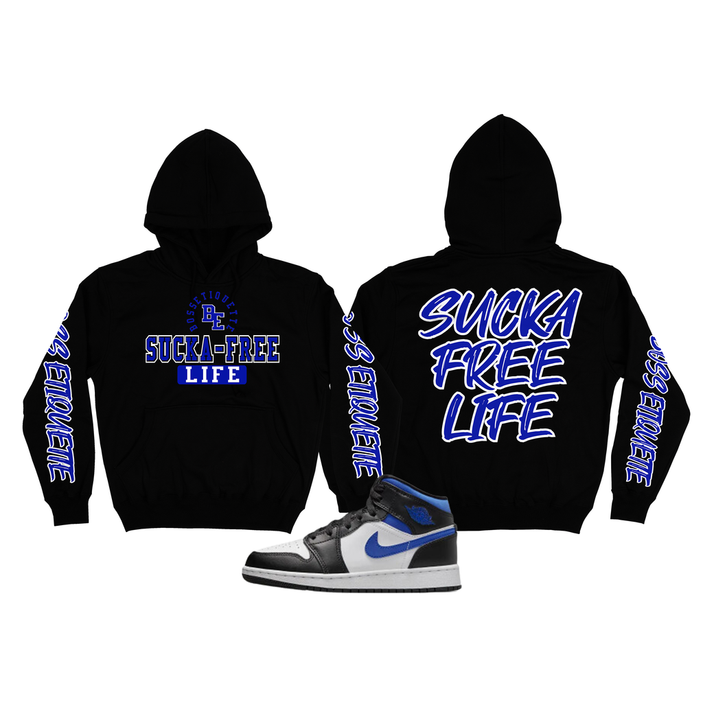 Sucka-Free Life Hoodie | Black/Blue/White)